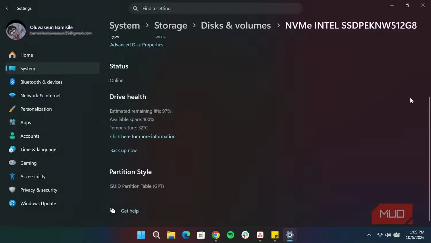 صفحه بررسی سلامت SSD در Windows
