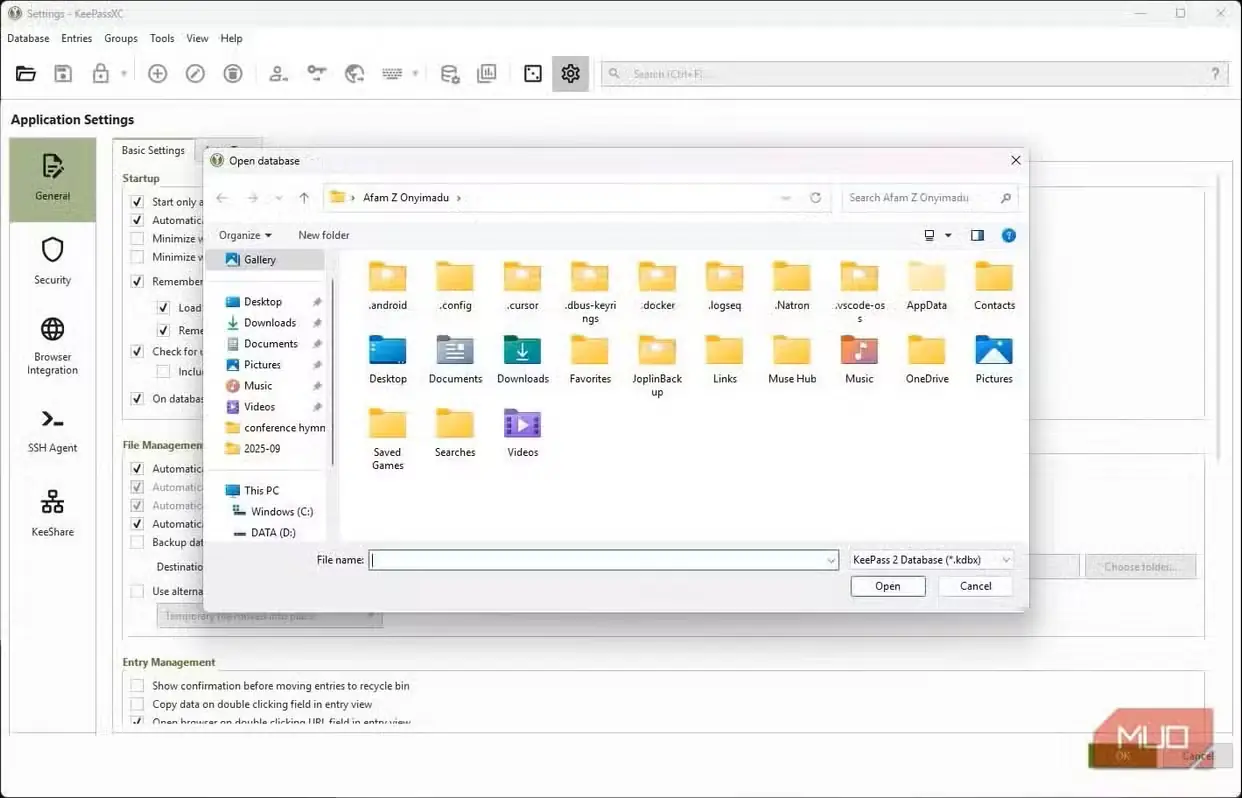 جستوجو در پایگاه داده محلی KeePassXC