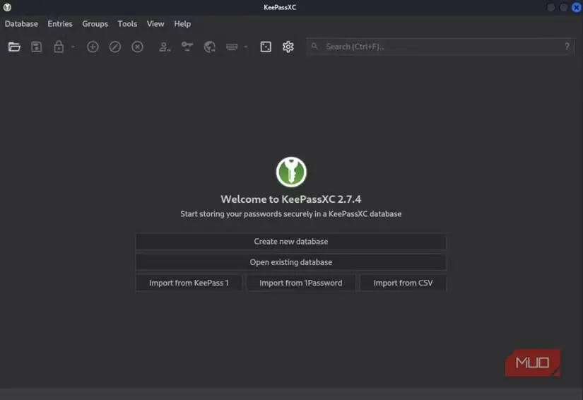 صفحه نخستین راهاندازی KeePassXC