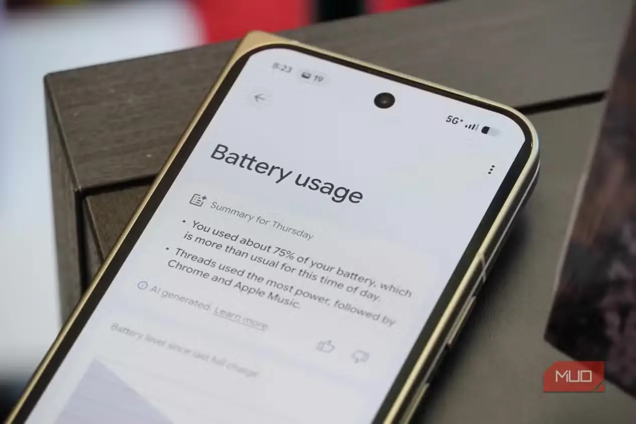 صفحهٔ خلاصههای مصرف باتری Pixel در گوشی Pixel 11 Pro Fold