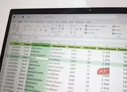 برگه Excel با یک سلول انتخابشده.