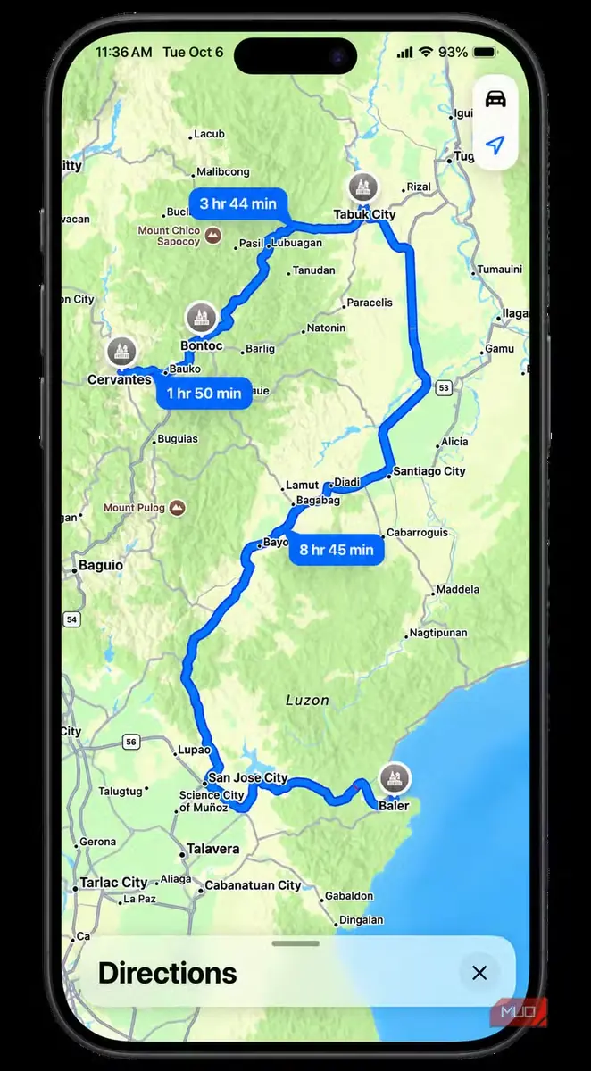 مسیر پیشنهادی Apple Maps در مسابقهٔ دوم