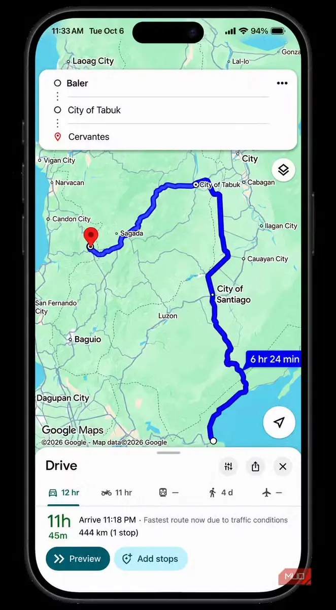 مسیر پیشنهادی Google Maps در مسابقهٔ دوم
