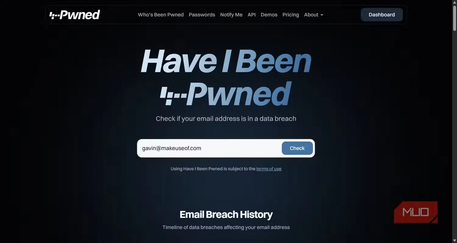 صفحهٔ اصلی سرویس Have I Been Pwned