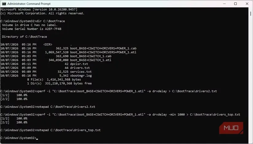 دریافت پوشهٔ boottrace برای ردگیری راهاندازی