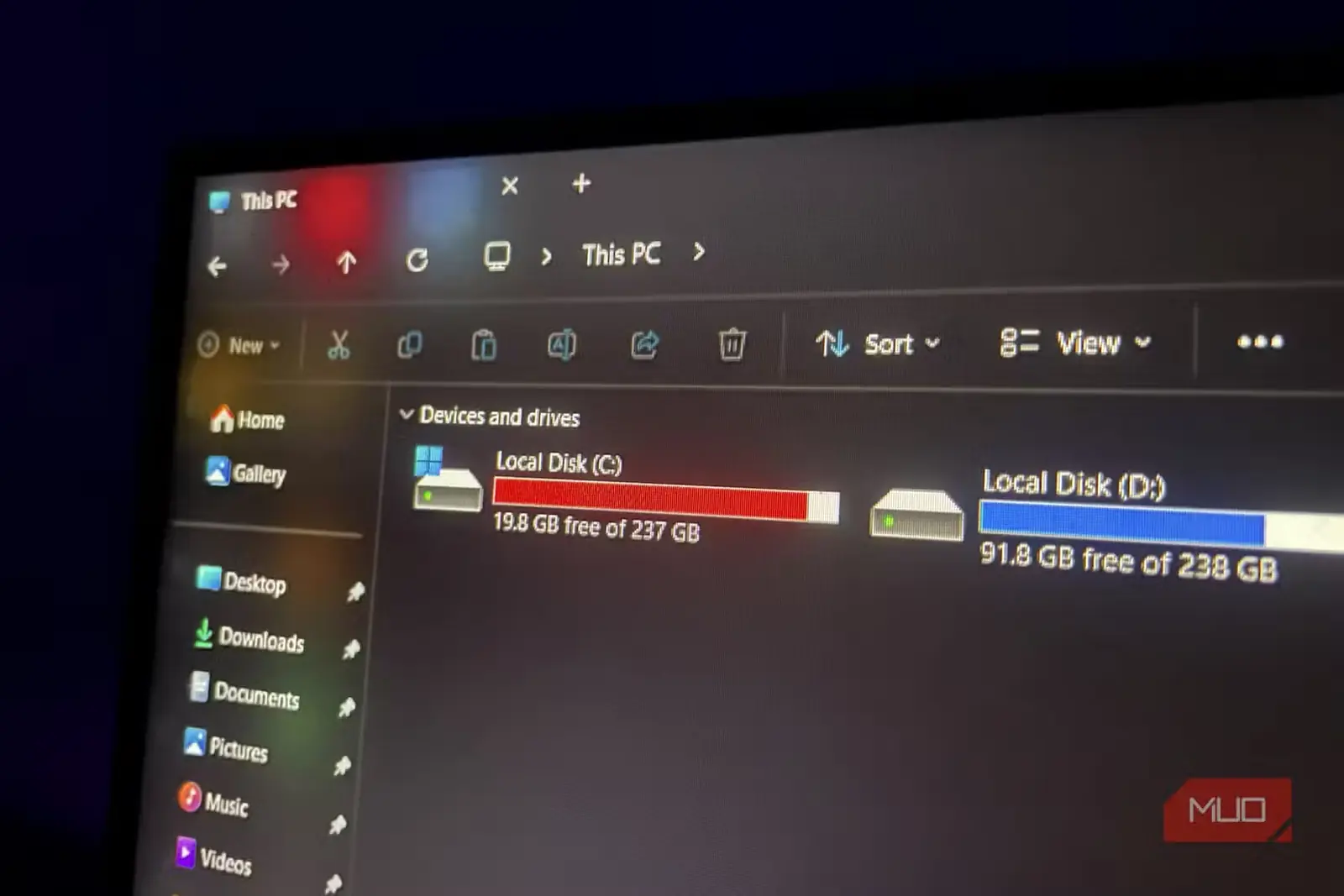 نمای فضای ذخیرهسازی درایو C در Windows