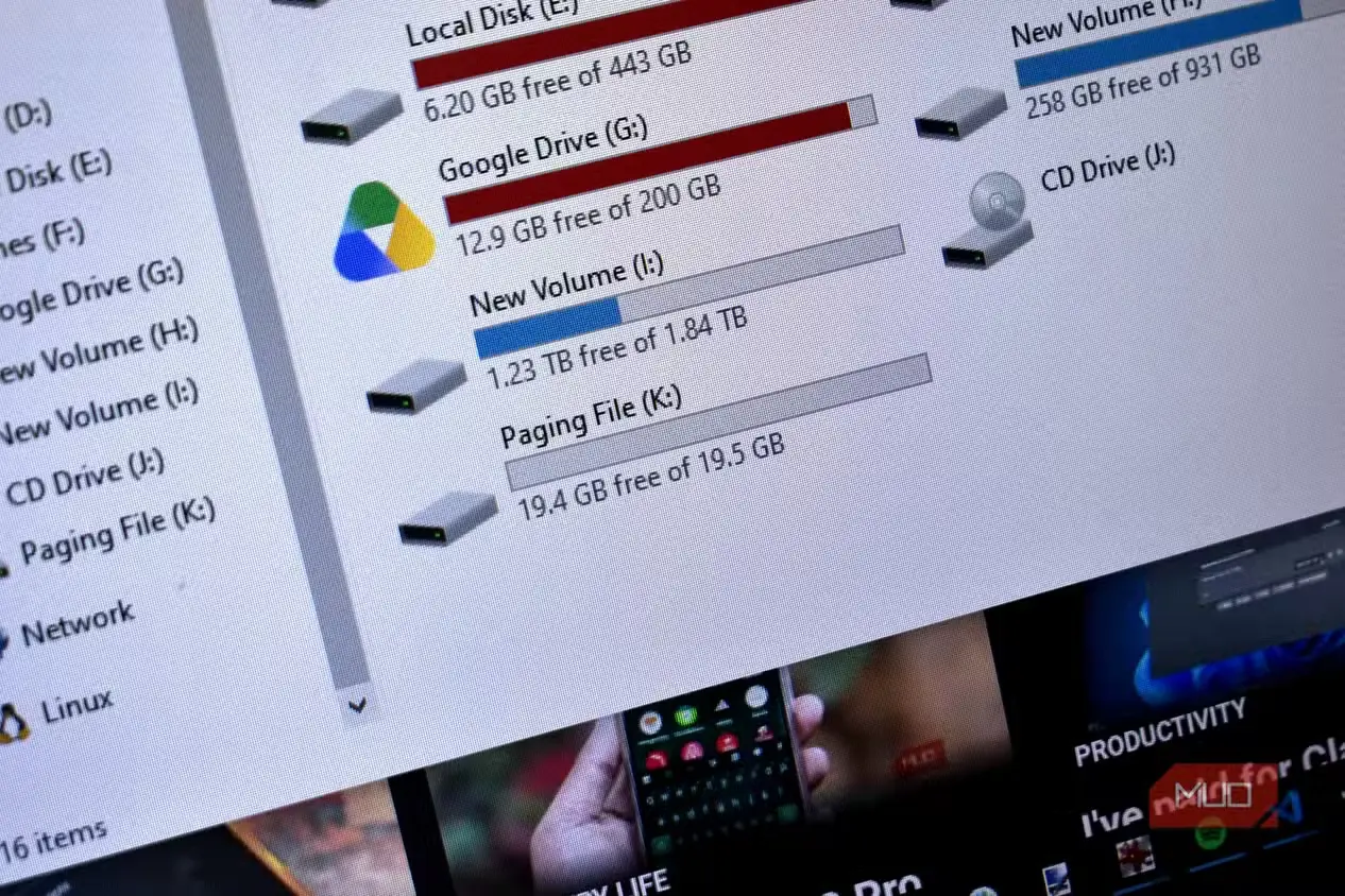 نمای پارتیشن فایل صفحهبندی در کاوشگر Windows
