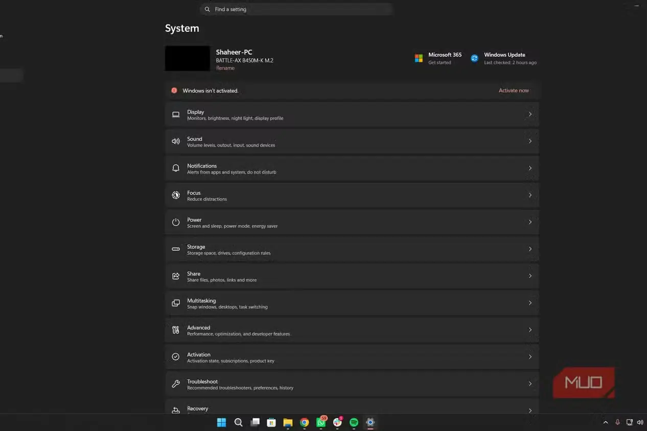 صفحه تنظیمات فضای ذخیرهسازی Windows
