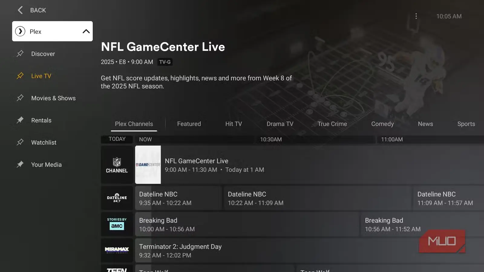 نمایی از صفحه اصلی Plex TV