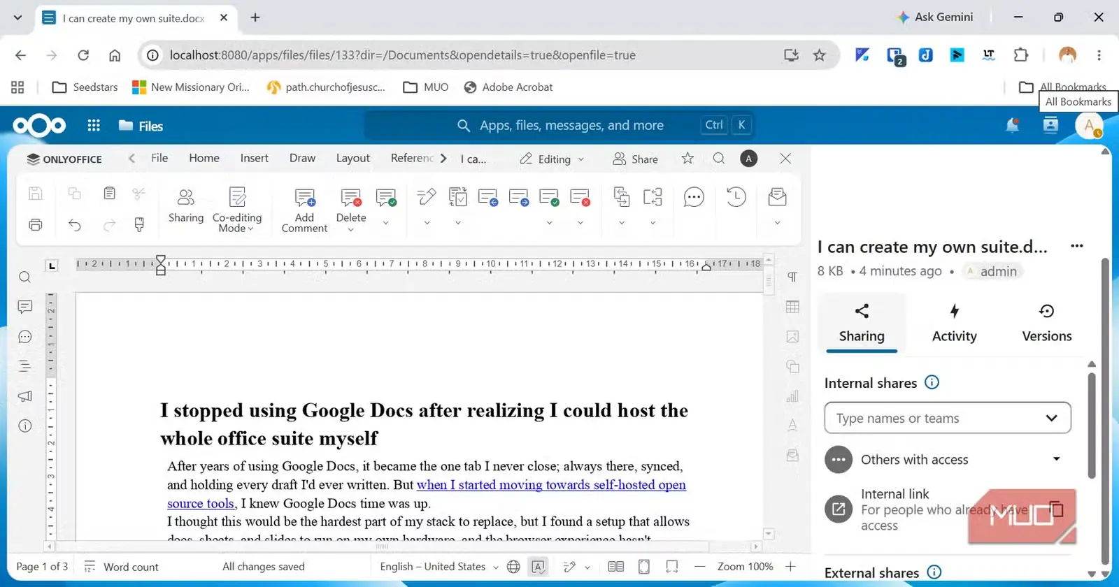 گزینههای همرسانی فایل در OPENOFFICE