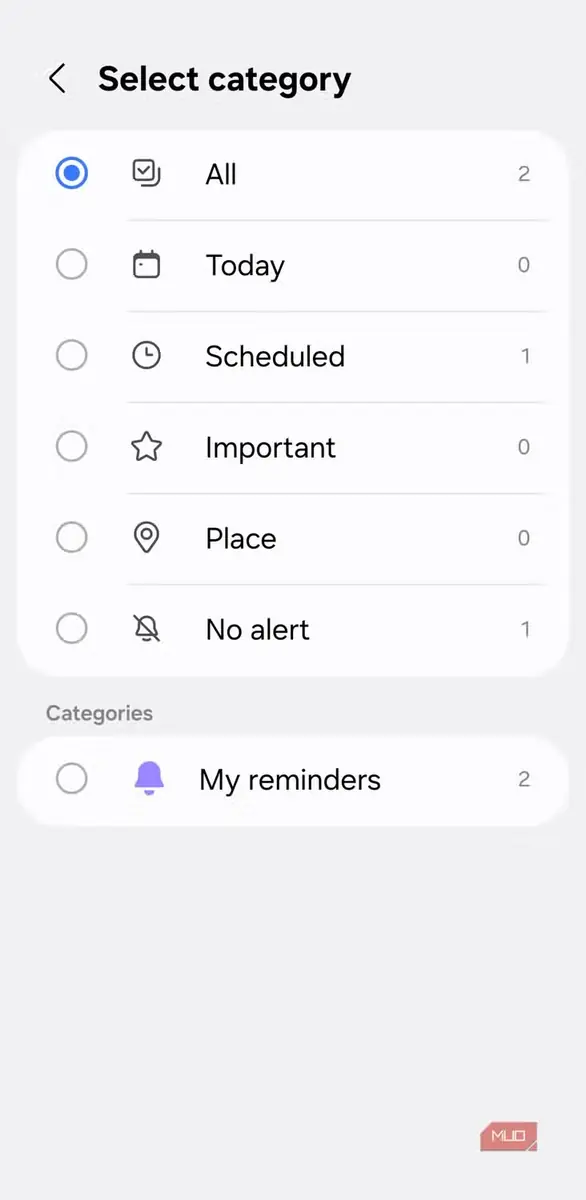 تنظیمات ابزارک Reminder برای صفحه قفل گوشی Samsung
