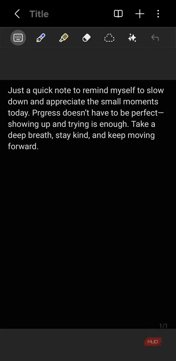 نمای برنامه Samsung Notes در حالت تاریک