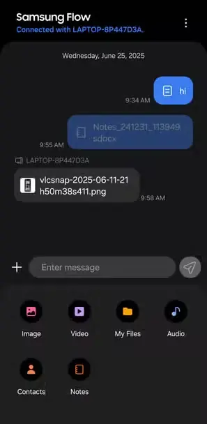 گزینههای انتقال فایل برنامه Samsung Flow در گوشی Galaxy