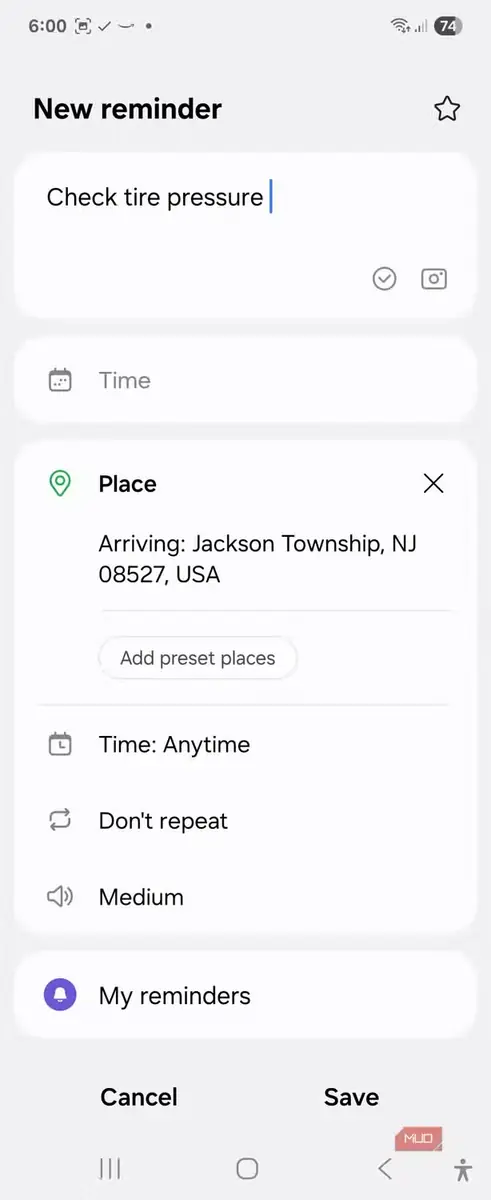 تنظیم یادآوری بر پایه مکان در برنامه Samsung Reminder