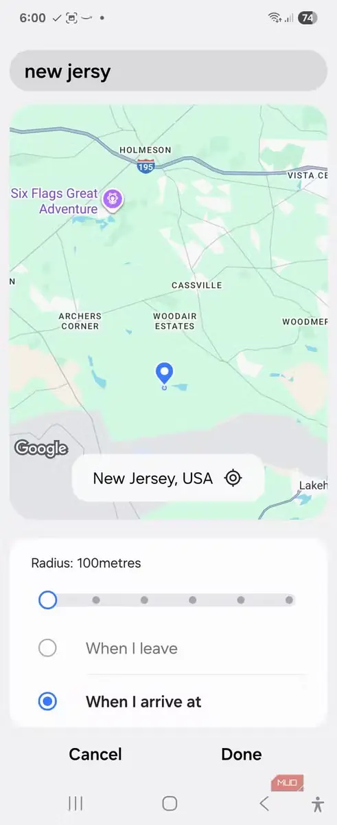 بخش تنظیمات یادآوری مکانی در برنامه Samsung Reminder
