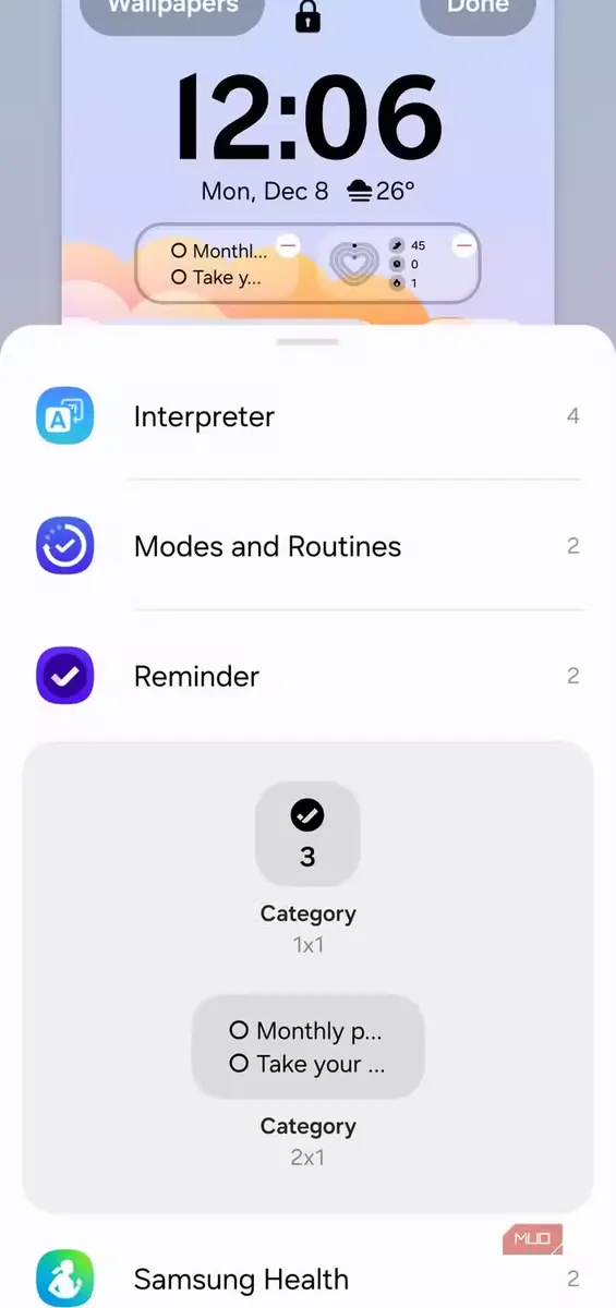 ابزارک Reminder در صفحه قفل گوشی Samsung