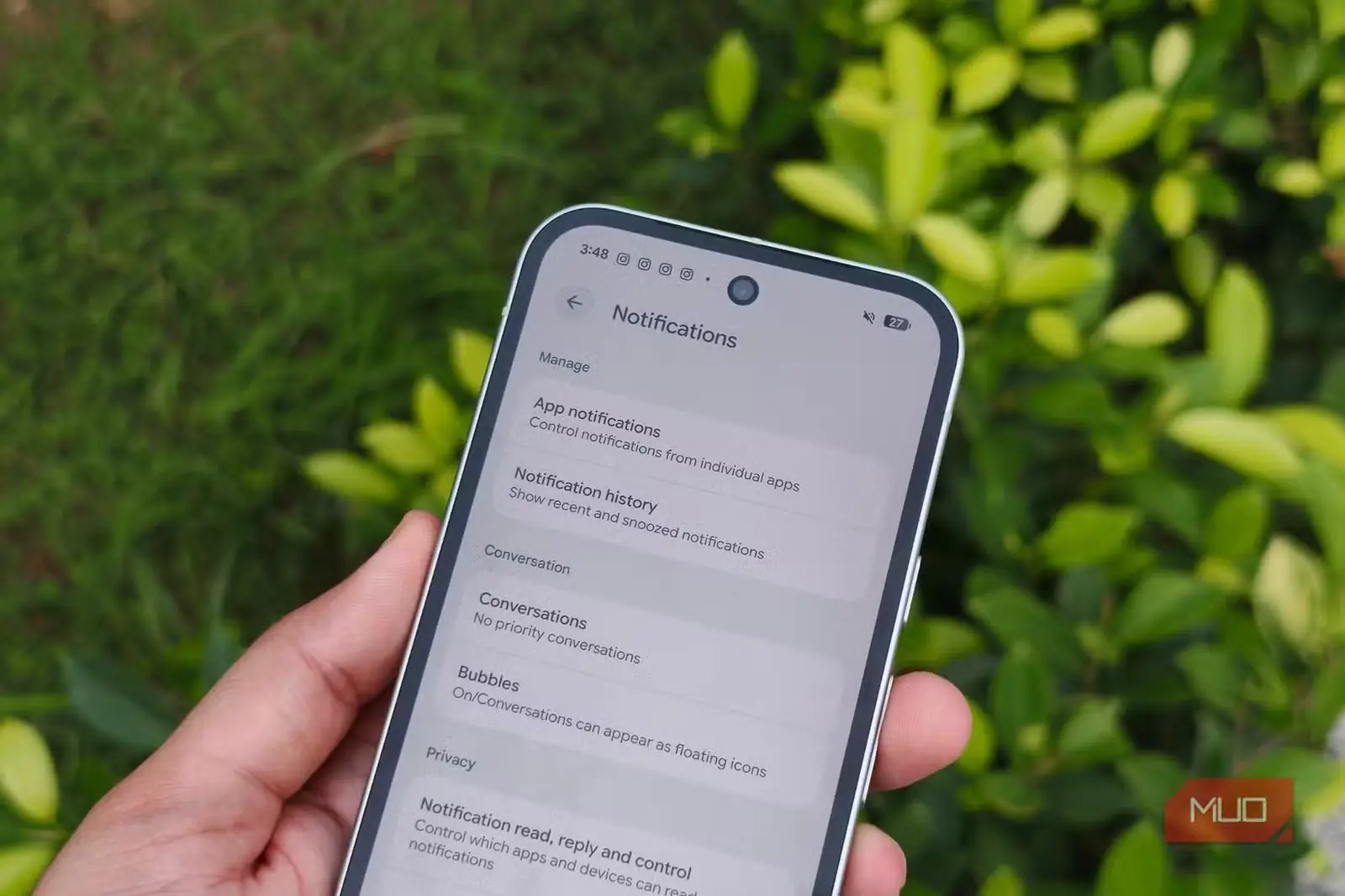 بخش اعلانها در برنامه تنظیمات گوشی Google Pixel 10a