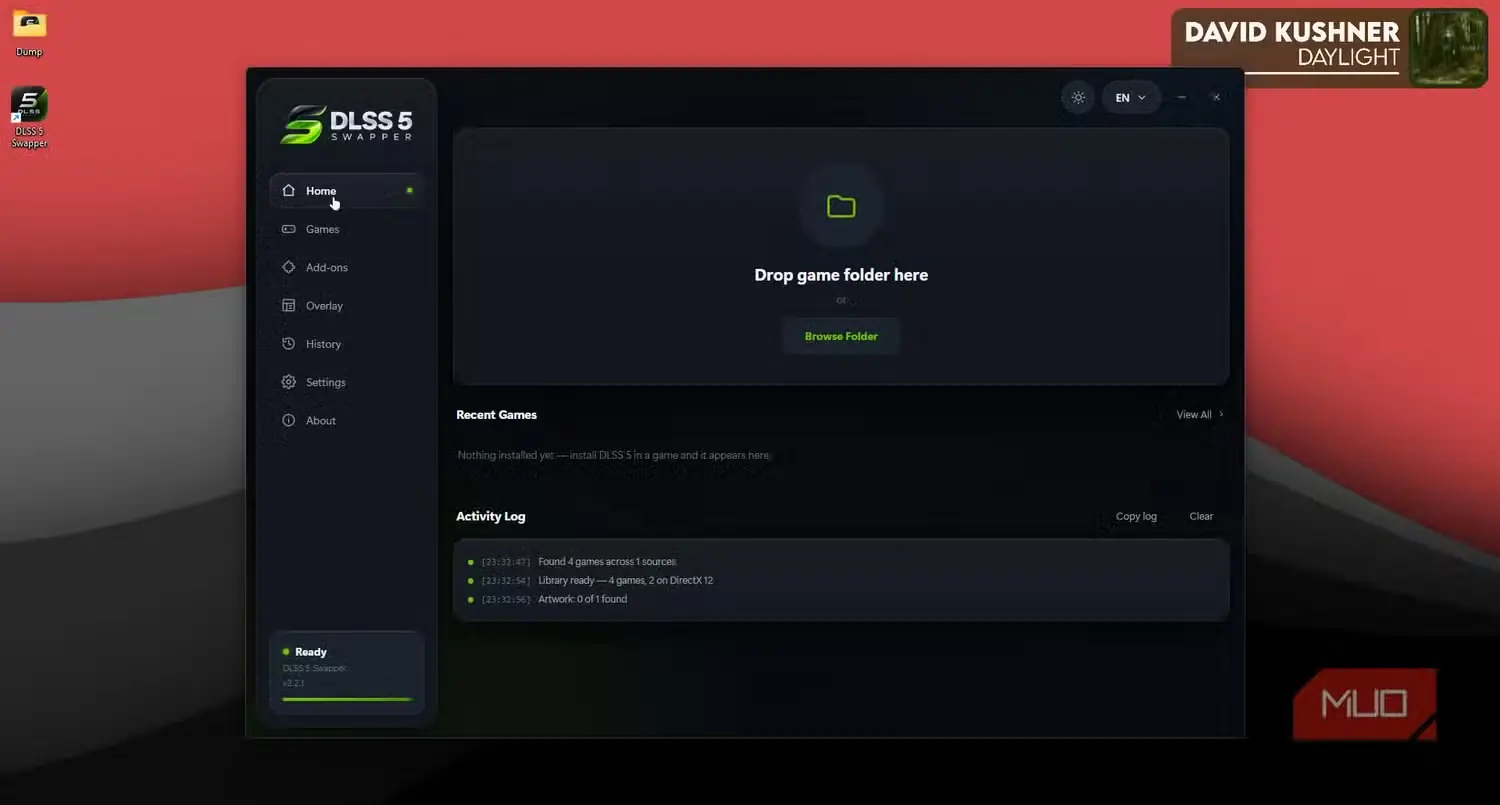 صفحه اصلی برنامه DLSS5-Swapper