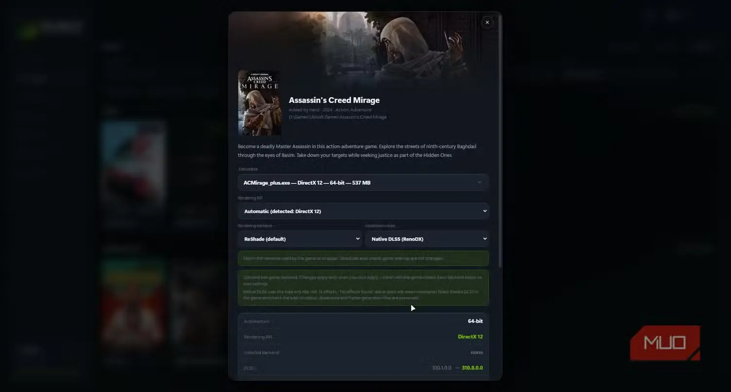 صفحه تنظیمات بازی در DLSS5-Swapper