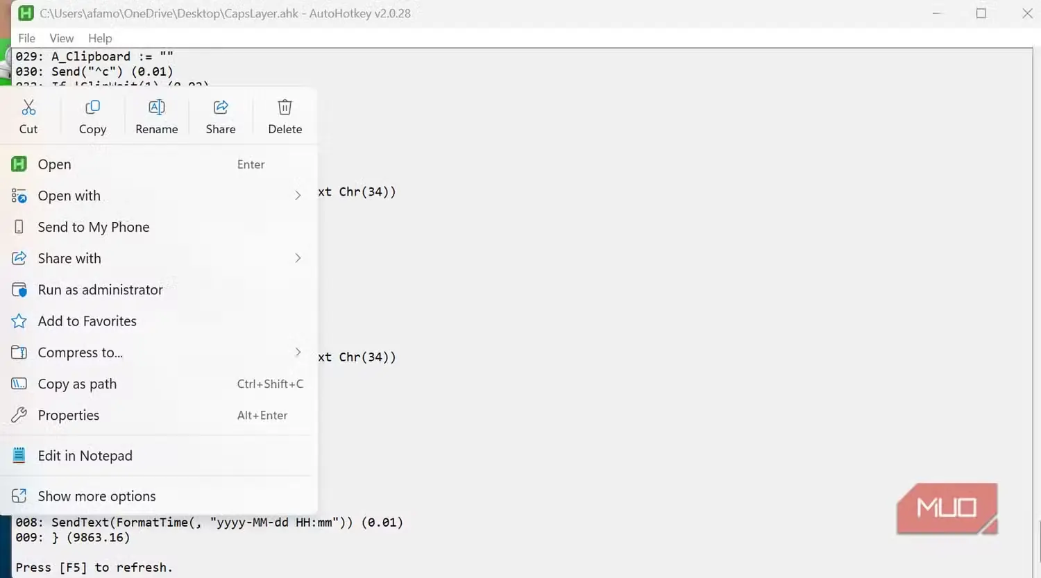 ویرایش AutoHotkey از روی میزکار