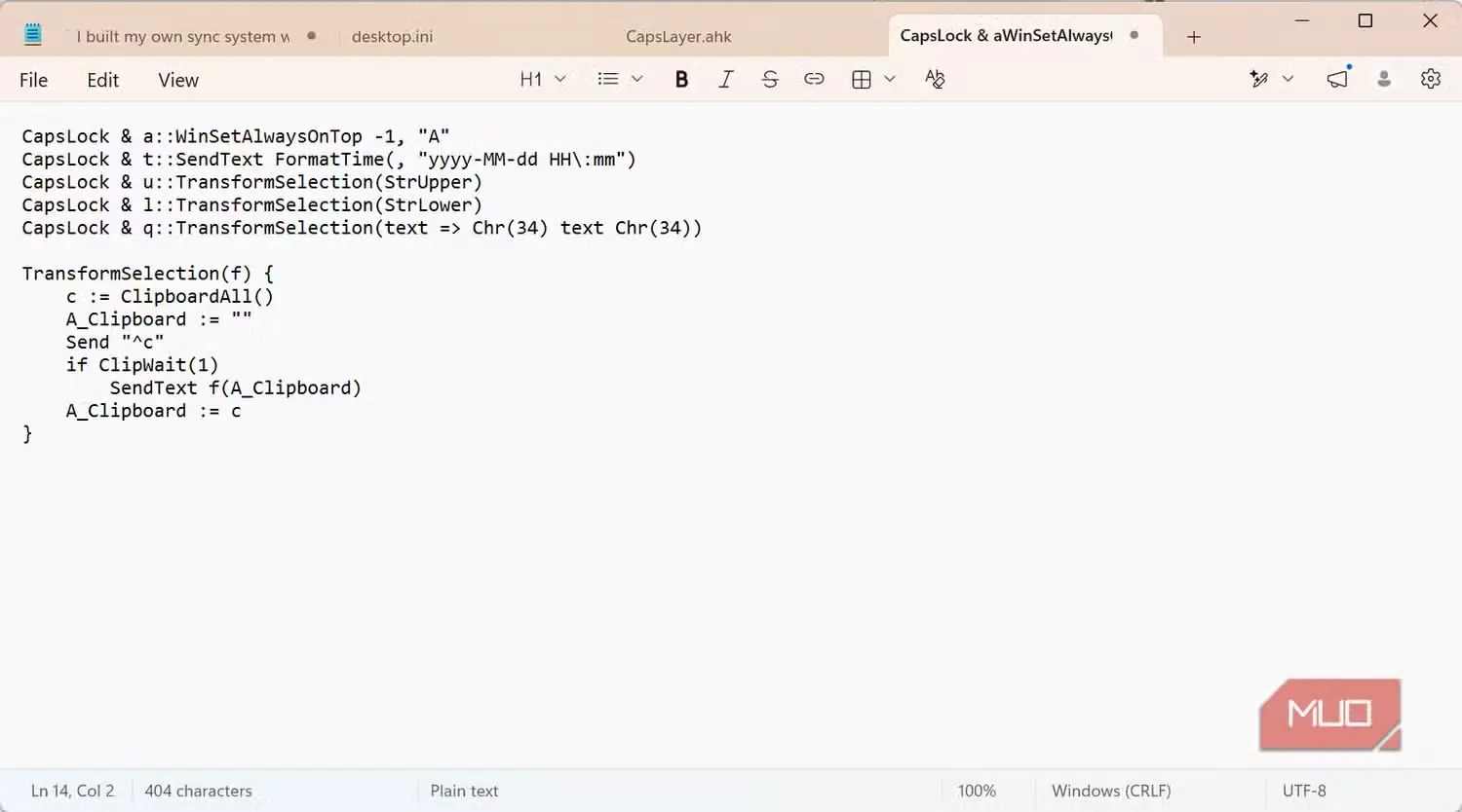 نمایش اسکریپت نهایی AutoHotkey در Notepad