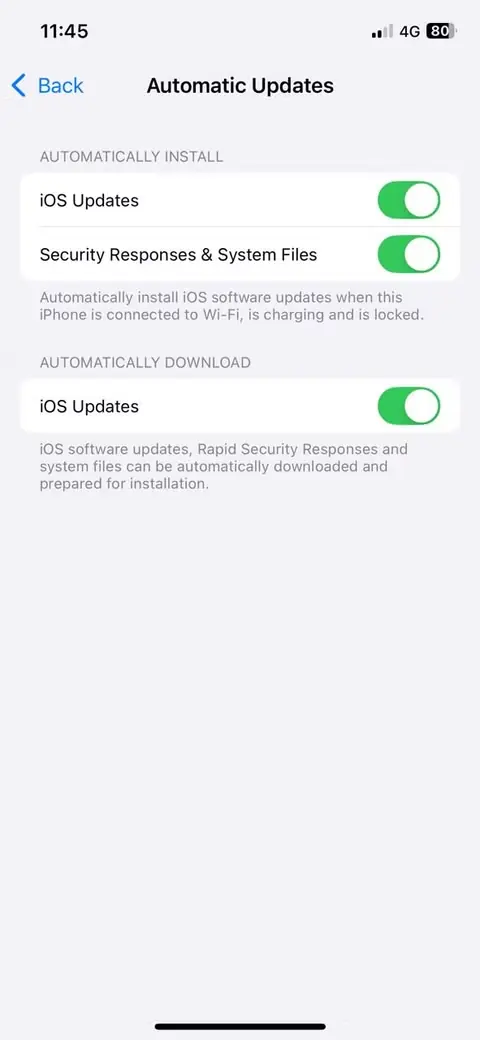 منوی تنظیمات بهروزرسانی نرمافزار در iPhone