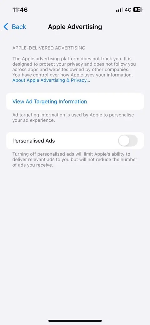 تنظیمات تبلیغات شخصیسازیشده در iPhone