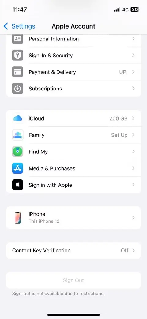 تنظیمات حساب Apple در iPhone
