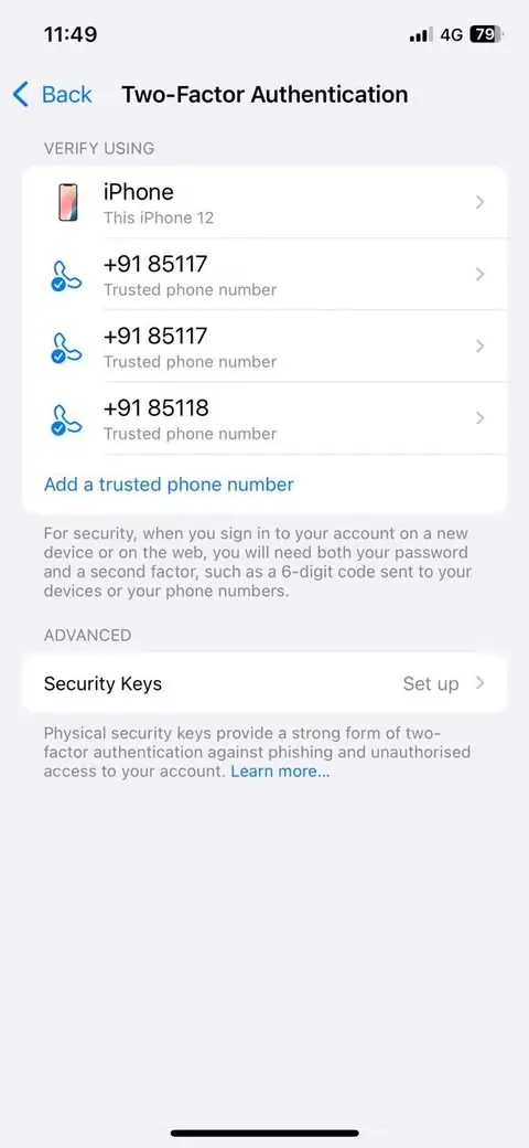 تنظیمات احراز هویت دومرحلهای در iPhone