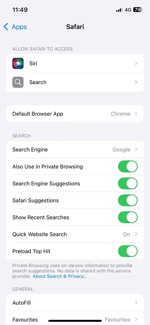 تنظیمات Safari در iPhone
