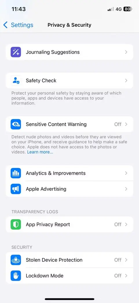 تنظیمات حریم خصوصی در iPhone