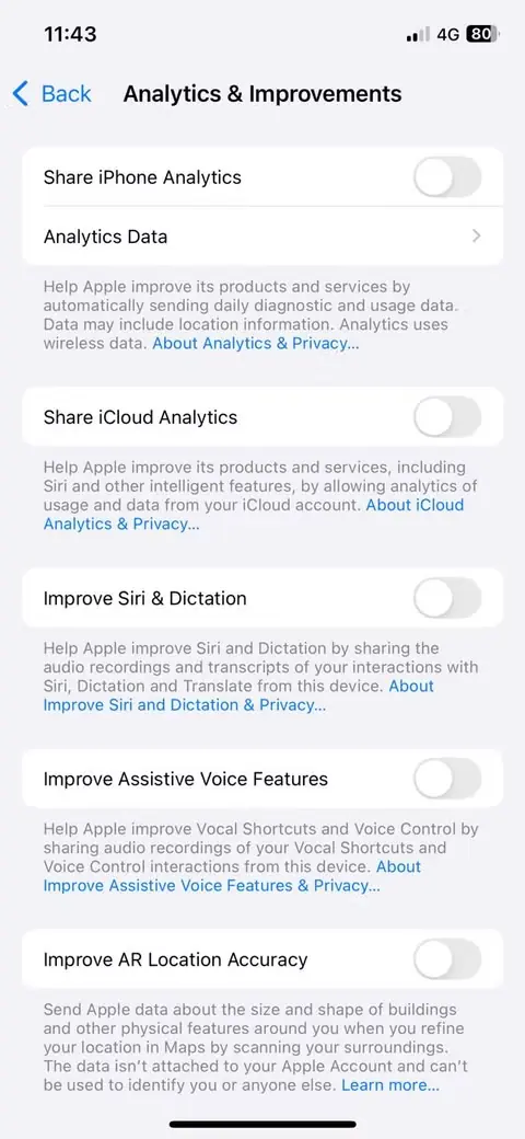 منوی تحلیل دادهها در iPhone