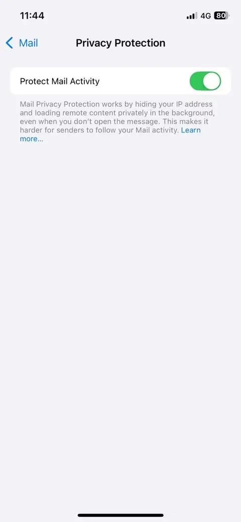 گزینه محافظت از فعالیت Mail در iPhone
