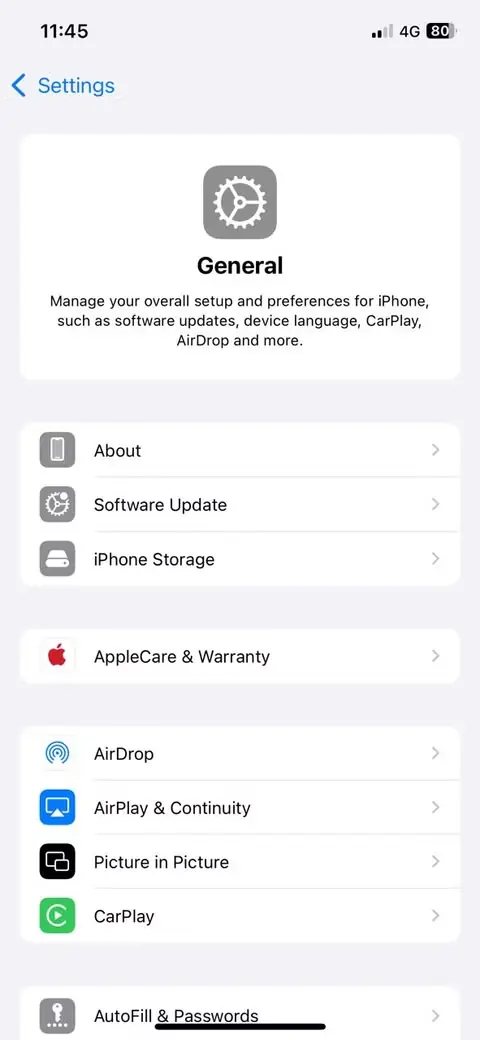 تنظیمات عمومی در iPhone