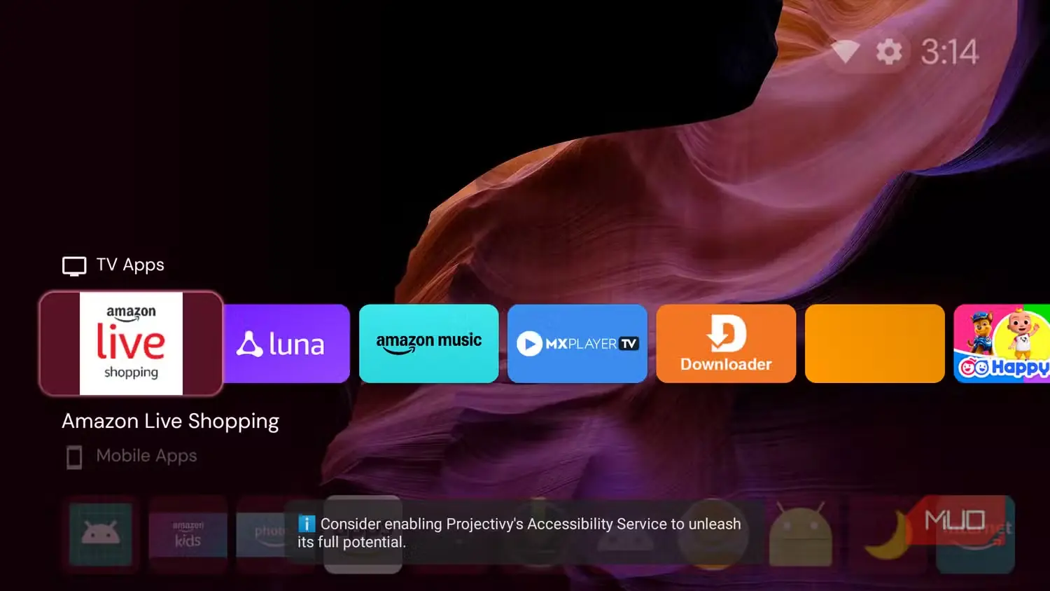 نمای صفحهٔ اصلی Fire TV