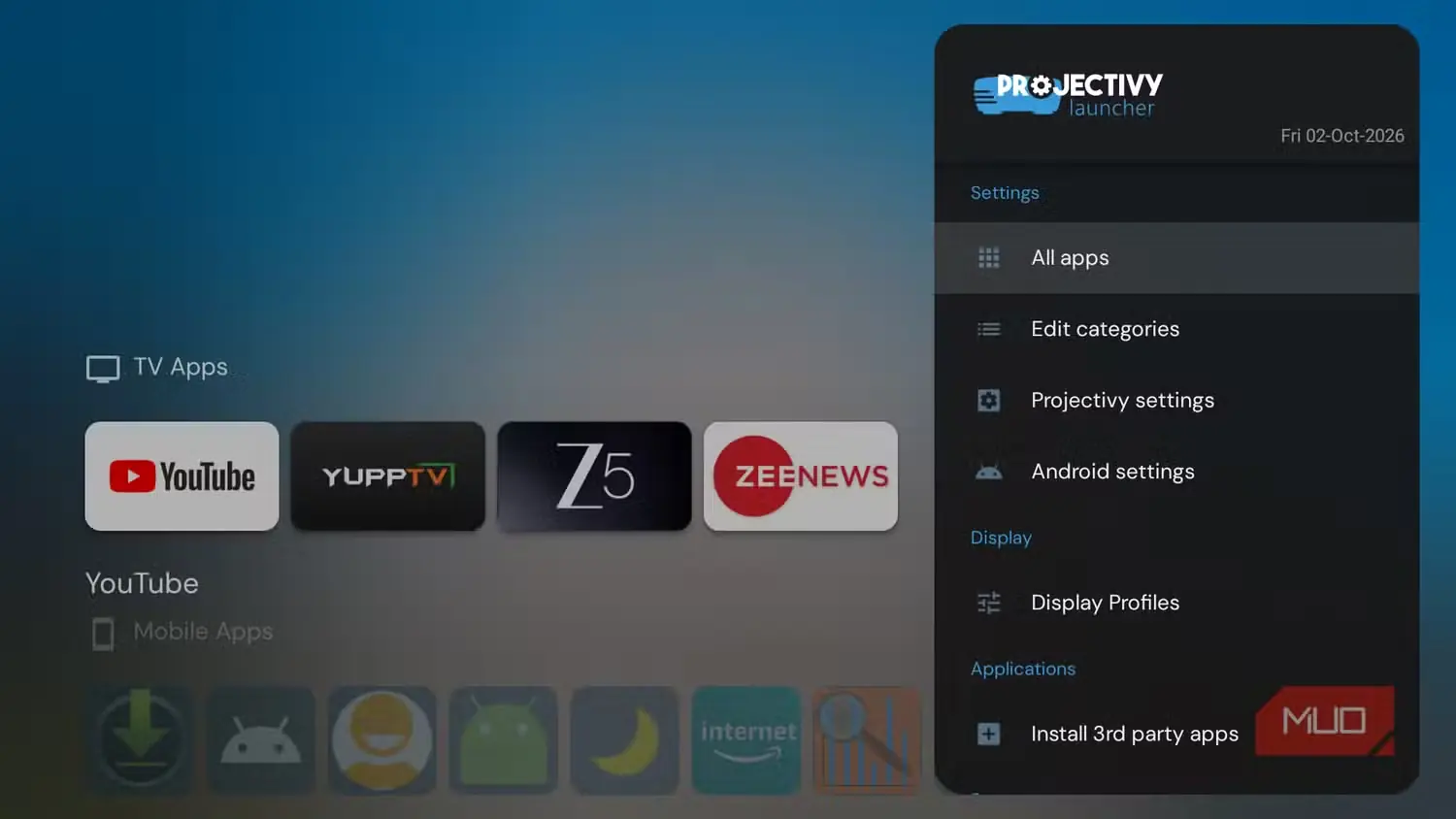 تنظیمات رابط کاربری Projectivy Launcher در Fire TV