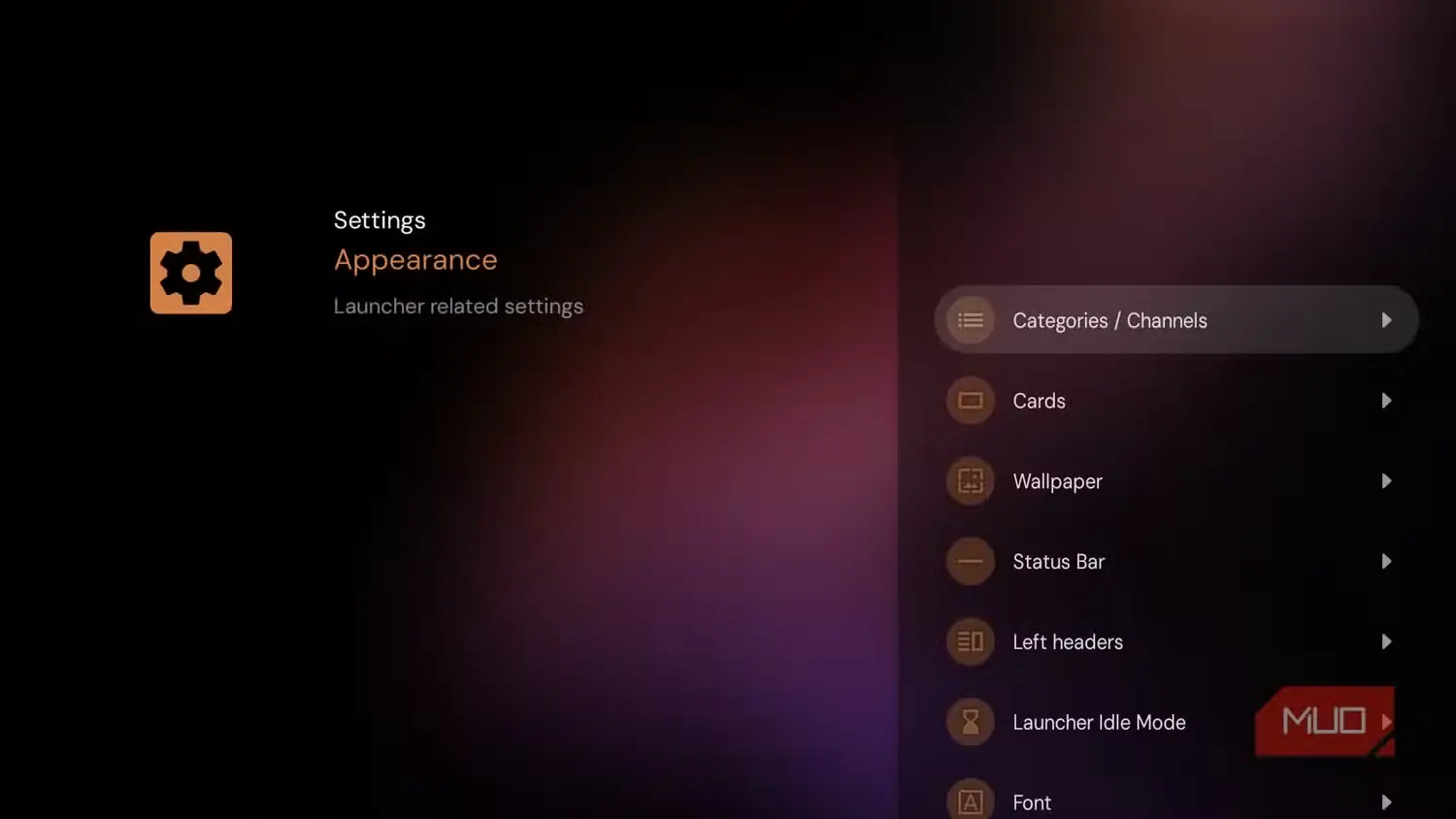 نمای تنظیمات Projectivy Launcher روی دستگاه Fire TV