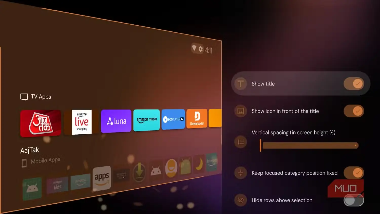 گزینه‌های شخصی‌سازی Projectivy Launcher در Fire TV