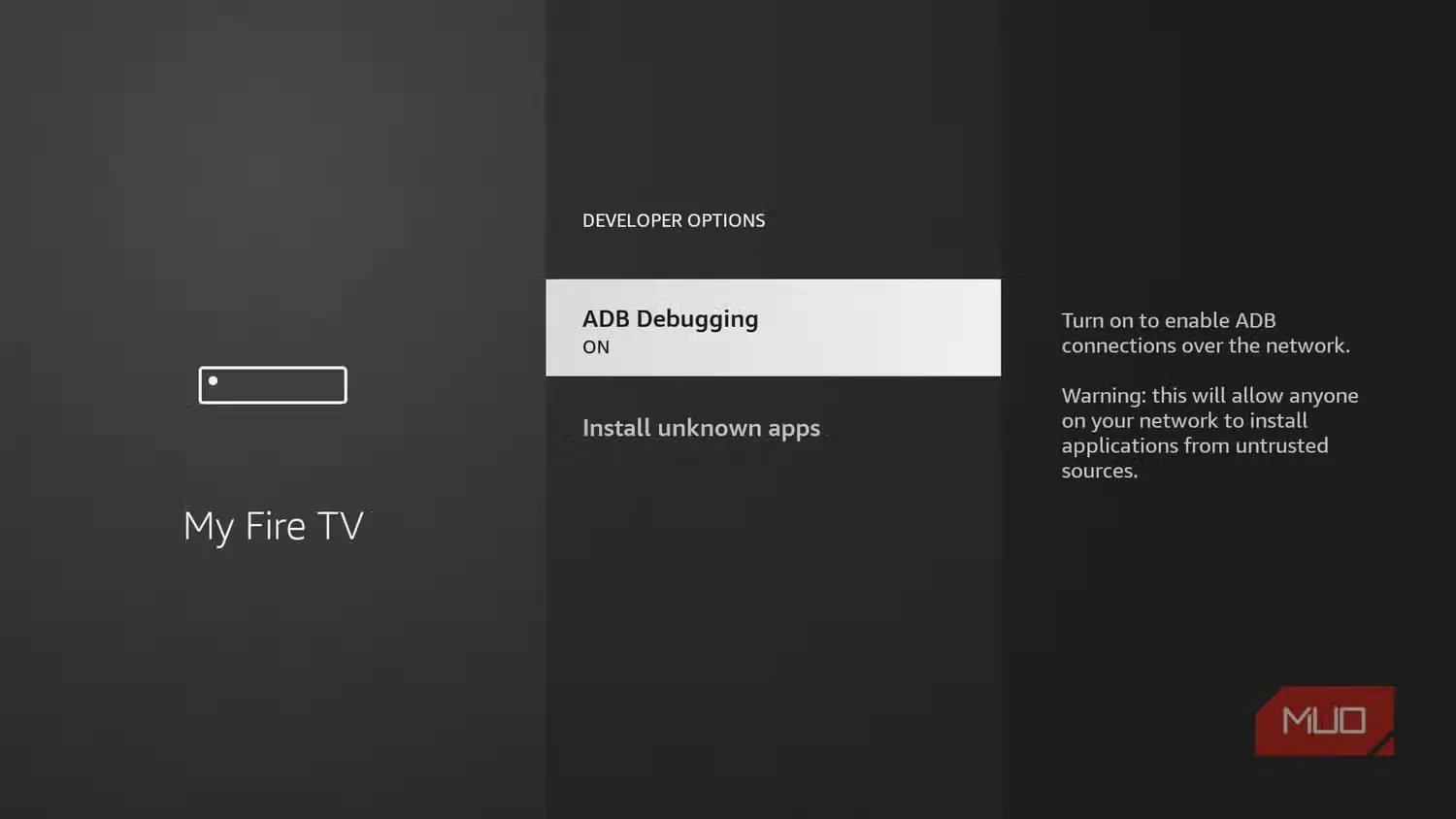 گزینهٔ اشکال‌زدایی ADB در تنظیمات Fire TV