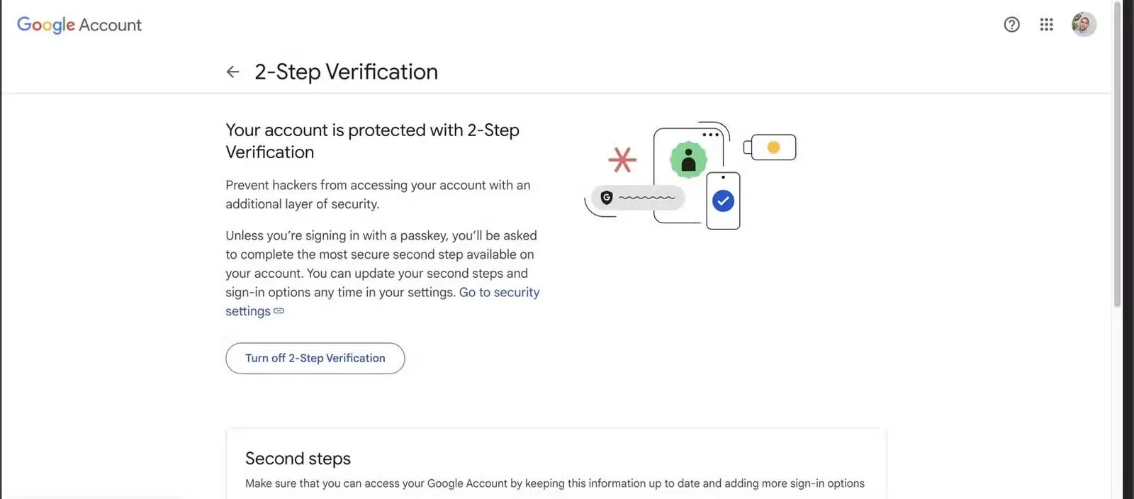 صفحه تأیید دومرحلهای در تنظیمات حساب Google