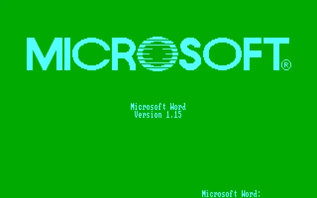 صفحهٔ آغازین Microsoft Word Version 1.15