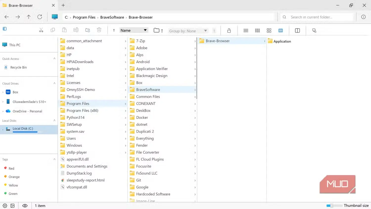 نمایش پوشهٔ Brave Browser در Windows File Explorer