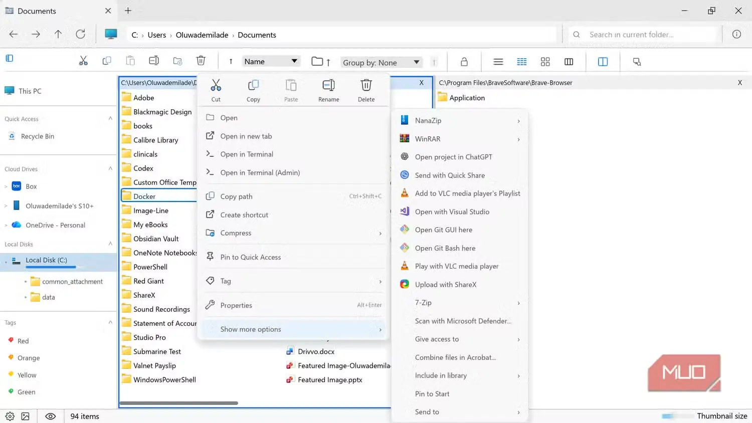 منوی زمینهٔ باز در Windows File Explorer