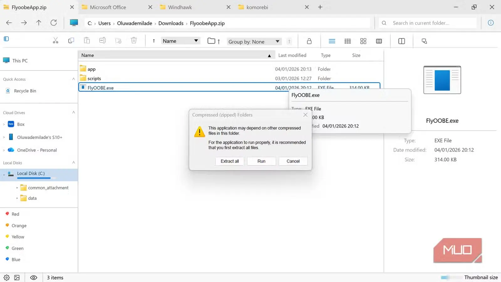 هشدار پوشهٔ فشرده در Windows File Explorer