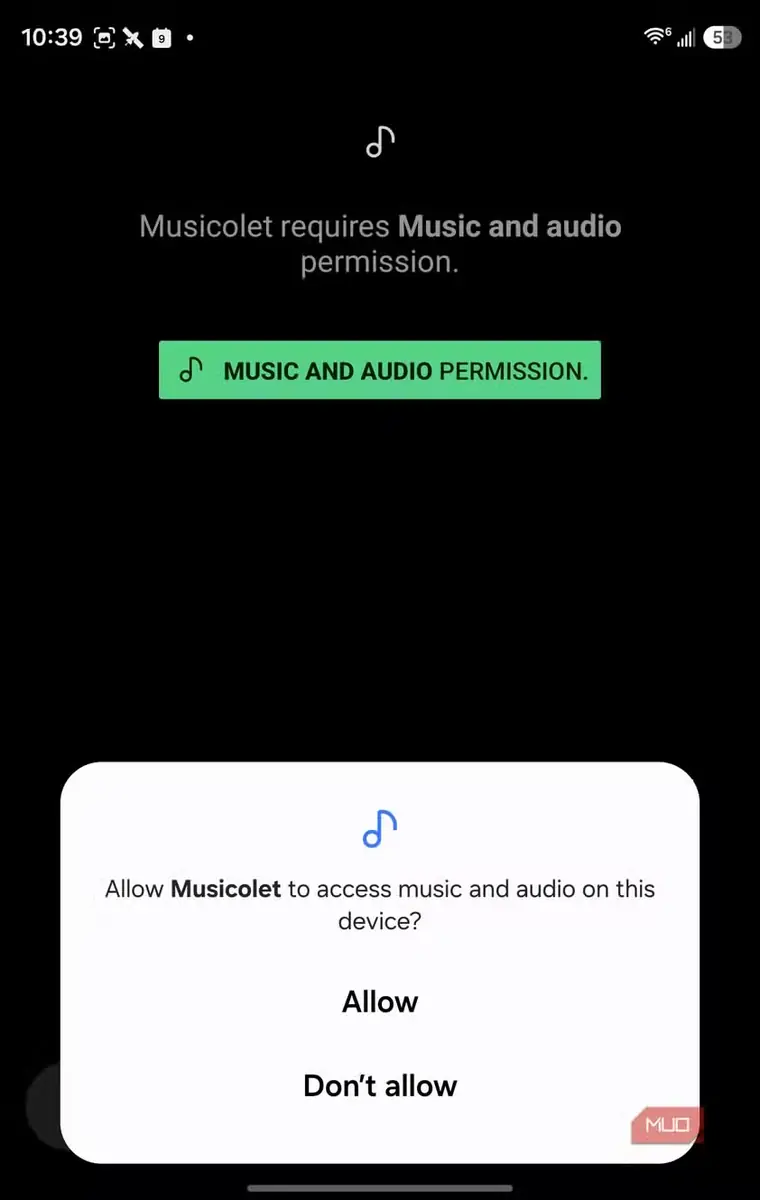 صفحهٔ اجازهٔ دسترسی به موسیقی
