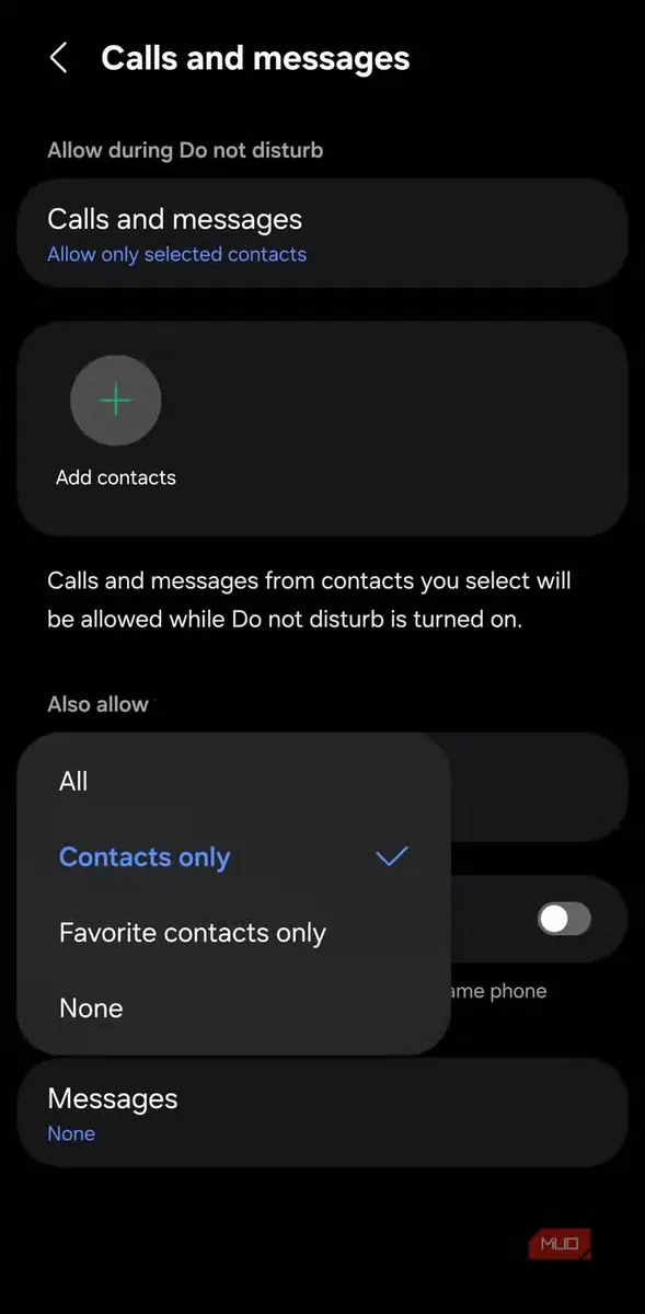 منوی تماسگیرندگان مجاز در Samsung Galaxy