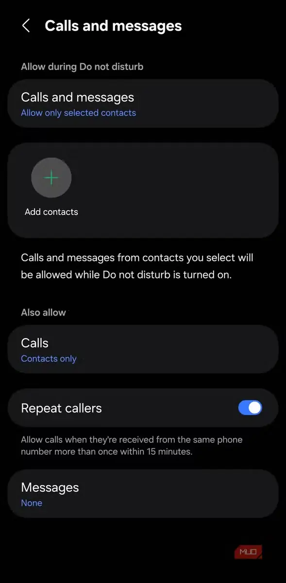 اجازهدادن به تماسگیرندگان تکراری در تنظیمات Samsung