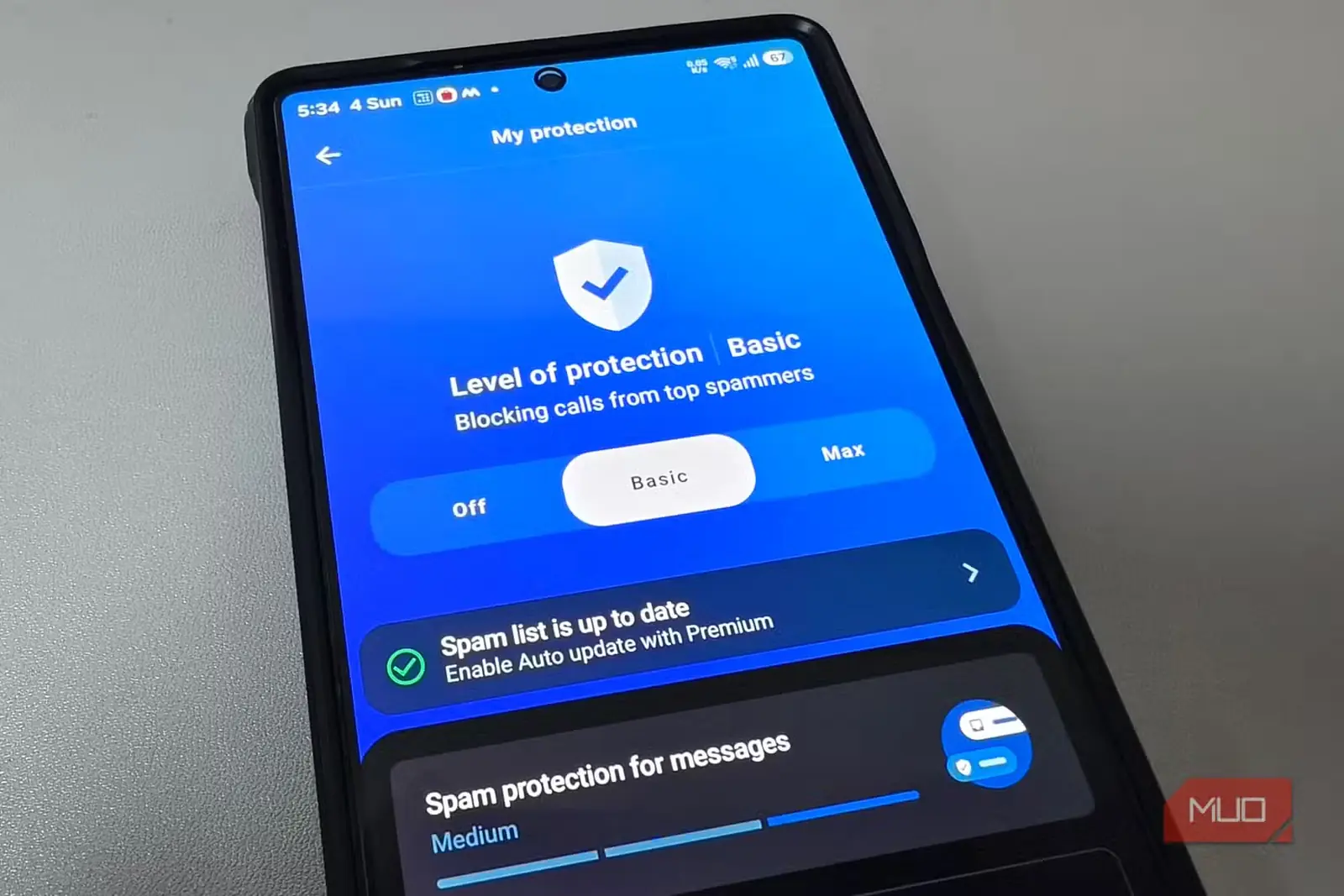 تنظیم سطح محافظت Truecaller روی حالت پایه