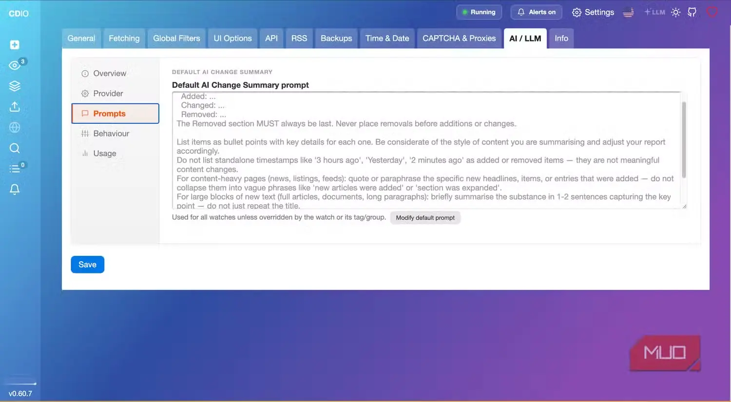 به‌کارگیری فرمان‌های هوش مصنوعی در changedetection.io