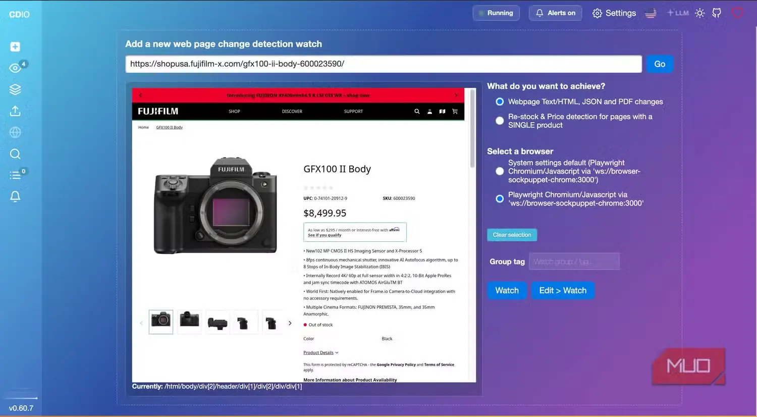 راه‌اندازی پایش تازه در changedetection.io